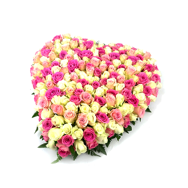 Rouwstuk hart met witte licht roze rozen | Duoplant
